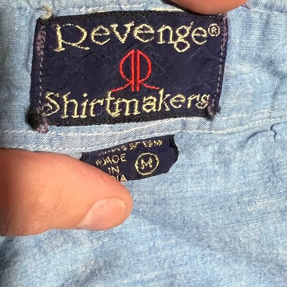 Revenge Shirtmakers Vintage Blue Chambray Military Style Button Down Size M - Picture 5 of 9